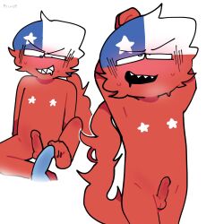 argentina_(countryhumans) chile_(countryhumans) countryhumans foot_on_penis gay long_hair male penis princedoesstuff sharp_teeth slightly_drooling star_nipples stretching