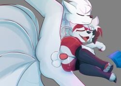 alolan_form alolan_ninetales anthro balls blush bodily_fluids closed_eyes clothed clothing cum cum_in_pussy cum_inside duo ejaculation female generation_7_pokemon genital_fluids genitals leggings legwear looking_pleasured lycanroc lyra_woof male male/female midnight_lycanroc ninetales nintendo partially_clothed penetration pokemon pokemon_(species) pussy regional_form_(pokemon) roxburyfox teenager vaginal_penetration young