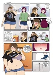 2girls better_with_salt chubby comic elevator female female_only multiple_girls pretzel_(food) shirt_lift tagme weight_gain yuri