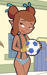 1girls brown_hair dark-skinned_female dark_skin eloise_riffler female female_focus female_only foot_2_rue kohiitiimo no_bra small_breasts teenager younger_female