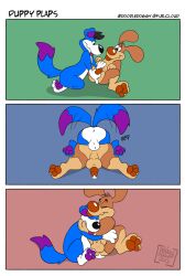 absurd_res blep blue_body blue_fur bodily_fluids canid canine canis comic cuddling cum domestic_dog doodle_(doodledoggy) doodledoggy fur genital_fluids genitals goo_creature hi_res leaking_anus leaking_cum leaking_precum male male/male mammal penis precum tail tail_motion tongue tongue_out toony