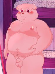 2023 anthro balls bear belly big_belly blush chubby chubby_anthro chubby_male flaccid genitals gordi_(unicorn_wars) hi_res male mammal moobs navel nipples overweight overweight_male penis solo sushibaoi unicorn_wars