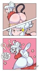 1boy 1girls anthro anus ass blush comic demon demon_girl demon_horns demon_tail furry gigalleta goat_lucifer_(helltaker) grin helltaker horns looking_back lucifer_(helltaker) red_eyes rule_46 spanish_text tagme tail translation_request vaginal_penetration white_hair