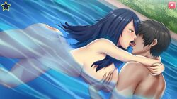 big_breasts blue_hair nsfw_studio ozawa_(nsfw_studio) pool tongue_kiss yellow_eyes