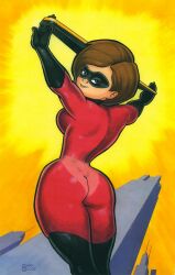 ass back backside black_gloves bodysuit elastigirl gloves helen_parr mark_moore mask masked red_bodysuit superheroine tan_lines tease the_incredibles thigh_high_boots