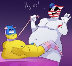 2boys countryhumans dog_collar embarrassed fat_man gay puggle_ears sunglasses treshik ukraine_(countryhumans) united_states_of_america_(countryhumans)