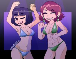 2girls armpits bikini black_hair dancing female female_only glasses_yanagi_(spicybarmaiden) junia_merric_(spicybarmaiden) original original_character red_hair spicybarmaiden