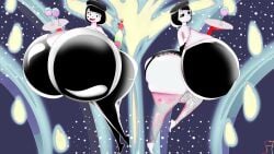 2girls big_breasts bonbon_(derpixon) chuchu_(derpixon) clothed female_only fruittea gigantic_ass gigantic_breasts mime mime_and_dash mime_girl