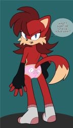 anthro ass back_view childish_panties euf euf-dreamer female female_only fiona_fox fox fox_girl naked naked_female panties rear_view red_body red_fur sega socks sonic_(series) tail text topless