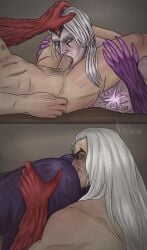 anal_penetration blowjob blowjob_face bow cock cum cum_in_mouth dilf dominant_male domination fictional_character gay gay_rimjob gay_sex general hardcore jericho_swain league_of_legends league_of_legends:_wild_rift long_hair male male_only male_penetrating_male noxus older_male older_penetrating_younger pale_skin penetration pornography purple_body purple_penis rimming seductive sex sex_toy submissive submissive_male sucking sucking_penis varus white_eyes white_hair younger_male