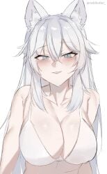 1girls big_breasts blue_eyes blush breasts female fluffy_ears indie_virtual_youtuber light-skinned_female lingerie long_hair lumi_(merryweather) nabibutter silver_hair smile upper_body very_long_hair virtual_youtuber vtuber wolf_ears wolf_girl