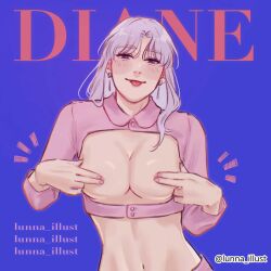 1girls 2d 2d_(artwork) 2d_artwork alternate_version_at_source alternate_version_available areola areolae average_breasts belly belly_button blue_background blush blush_face blushing_at_viewer blushing_female blushing_lines breasts cleavage closed_mouth_smile covering covering_breasts covering_chest covering_nipples covering_self diane_(lunna_illust) digital digital_art digital_drawing digital_drawing_(artwork) digital_media digital_media_(artwork) drawing earrings eyebrows_visible_through_hair fashion_art_challange female female_focus female_only fingernails fingers grey-haired_female grey_hair half-closed_eyes head_tilt hiding_breasts high_resolution highres lean_figure light_smile linea_alba long_hair looking_at_viewer lunna_illust medium_breasts midriff more_at_source nail_polish nails narrow_waist navel nipples oc original original_art original_artwork original_character parted_bangs pink_areola pink_areolae pink_nipples purple-eyed_female purple_eyes purple_fingernails purple_nail_polish purple_nails shoulders simple_background slender_body slender_waist slim_female slim_waist smile smiley_face smiling smiling_at_viewer solo standing stomach tilted_head tongue tongue_out upper_body