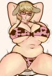 anykoe belly bondage breasts clothing eyewear fan_character female genitals glasses hi_res human mammal mature_female nipples nipples_visible_through_clothing petplay puppyplay roleplay signature simple_background sitting underwear vulva