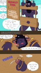 absurd_res anthro balls barazoku big_balls big_balls_small_penis bodily_fluids bovid bovine cattle comic disproportionate_genitalia embarrassed exhibitionism exposed fair genital_fluids genitals group hi_res humiliation male male_only mammal muscular nude outside penis penis_humiliation precum remmus_cobalt small_penis small_penis_humiliation