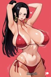 1girls ai_generated big_ass big_breasts bikini black_hair boa_hancock female female_only huge_ass huge_breasts kaelyth one_piece ponytail tan_body wink