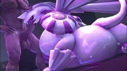 1boy 1girls 3d animated anonymous_male big_ass big_breasts fellatio huge_ass huge_breasts human_on_anthro legendary_pokemon nude nude_female palkia pokemon pokemon_(species) rayhuma tagme video