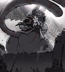 anthro ass big_ass big_breasts big_butt breasts butt_crush crush crushing_building destruction eeveelution espeon fat_ass female forked_tail furry furry_female generation_2_pokemon genitals giant_female giantess gigantic_ass greatsword greyscale group hi_res huge_ass macro macro_anthro macro_female markings monochrome nintendo pokemon pokemon_(species) presenting presenting_hindquarters sitting tail thesociallyawkwardpinguin unusual_anatomy unusual_tail vee_(beagle) vulva wall_(structure)