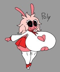 2024 2d 2d_(artwork) 2d_artwork big_breasts big_tits boob_window breasts_bigger_than_head bunny_ears bunny_girl cleavage cleavage_cutout clothed clothing female female_focus female_only gremlingrounded handkerchief heart-shaped_boob_window heart_eyes lagomorph lagomorph_humanoid long_hair original pink_body pink_hair poly_(gremlingrounded) rabbit_girl red_shoes red_skirt shirt shoes simple_background skirt smile solo solo_female solo_focus stockings text white_shirt