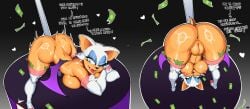 absurd_res anthro anus armwear ass banknote bat bent_over big_breasts big_butt boots breasts clothing dialogue elbow_gloves eyeshadow fangs female footwear fur genitals gloves handwear heart_symbol hi_res legwear lipstick makeup mammal money mostly_nude_female pole rouge_the_bat sega shoes smile solo sonic_the_hedgehog_(series) stripper_pole tail teeth thigh_boots thigh_highs vulva white_body white_fur wings zaraocdraws