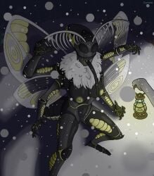 1girls 2d 4_arms absurd_res alien alien_(franchise) antennae_(anatomy) anthro areola arthropod arthropod_abdomen black_body black_eyes breasts chest_tuft compound_eyes crytonic dark duo exoskeleton faceless_character faceless_male female female_xenomorph forest fusion genitals hi_res holding_object insects lamp lantern lepidopteran male moth multi_arm multi_limb multicolored_body night nipples nude nude_female open_mouth outside plant proboscis_(anatomy) pussy snow snowing solo solo_female spread_wings tree tuft vulva wings xenomorph yellow_areola yellow_body yellow_nipples yellow_vulva