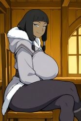 1girls ai_generated avatar_the_last_airbender ayyaai big_areola big_areolae big_areolas blue_eyes breasts_bigger_than_head breedable_hips brown_body brown_nipples brown_skin busty busty_female busty_girl child_bearing_hips clothes coat dark-skinned_female dark_hair dark_skin eska fat_breasts fat_tits female female_only giant_breasts grin huge_breasts indoors large_breasts large_tits looking_at_viewer makeup massive_breasts massive_tits mommy_milkers sitting smirk smirking smirking_at_viewer solo solo_female solo_focus spreading tanned tanned_body tanned_female tanned_skin the_legend_of_korra thick thick_hips thick_legs thick_thighs tied_hair tits_bigger_than_head twintails voluptuous voluptuous_body voluptuous_female