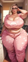 ai_generated barely_contained bbw big_breasts bimbo blonde_hair bottom_heavy breasts breasts_bigger_than_head breasts_bigger_than_torso brown_eyes bursting_breasts busty busty_female busty_figure busty_girl child_bearing_hips chubby chubby_female cleavage cleavage_overflow curvaceous_figure curvy curvy_figure enormous_breasts enormous_tits fat_legs gigantic_breasts gnarrl huge_breasts humongous_breasts hyper hyper_breasts hyper_thighs indoors large_breasts massive_breasts massive_tits mommy_milkers overflowing_breasts oversized_breasts overweight pajamas pink_pajamas plump_breasts plump_lips running_mascara shaved_head skindentation thick thick_hips thick_legs thick_thighs thunder_thighs thunderthighs wide_hips wide_thighs