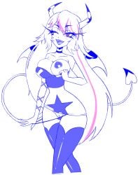 big_breasts dynamic_pose helluva_boss katanis presenting presenting_breasts presenting_pussy puffy_nipples puffy_pussy succubus succubus_horns succubus_tail succubus_wings verosika_mayday_(helluva_boss) winking_at_viewer