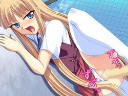 blonde_hair blue_eyes blush censored clothed_sex clothing cum evangeline_a.k._mcdowell evangeline_a_k_mcdowell fringe mahou_sensei_negima mahou_sensei_negima! panties penis pussy school_uniform skirt stockings teenager vaginal_penetration yuiumiya