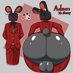 2026 2d adam_(silvythetvbunny) balls big_ass blush bubble_butt bunny_ears bunny_tail hi_res male male_only mob_face presenting_hindquarters red_theme screen_face showing_ass simple_face suit_and_tie tagme tv_head woebeeme