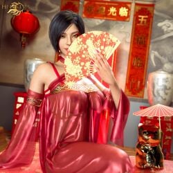 1girls 3d 3d_(artwork) ada_wong ada_wong_(adriana) areola areolae areolae_visible_through_clothing asian asian_female blender capcom china_dress chinese_clothes female female_only helistra hi_res highres lipstick looking_at_viewer lunar_new_year makeup resident_evil resident_evil_4 resident_evil_4_remake seductive seductive_look