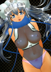 bb blush breasts large_breasts nipples panties see-through smile underwear