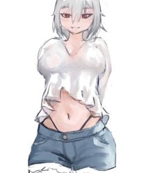 big_breasts lumae original original_art original_character smirk white_hair