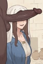 ai_generated black_body black_penis blacked brown_hair cant_see_the_haters covered_eyes dark-skinned_male divine_slut light_skin malicious_smile meme mischievous_smile religion snowbunny virgin_mary