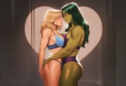 2girls ai_generated big_ass big_breasts big_thighs breasts chest curvaceous curvy curvy_figure digital_media_(artwork) fantastic_four female giantess green-skinned_female green_body green_hair green_skin hips hourglass_figure huge_ass huge_breasts huge_thighs hulk_(series) invisible_woman jennifer_walters large_ass large_breasts large_female large_thighs legs light-skinned_female light_skin macro macro_female marvel marvel_comics mature mature_female mature_figure mini_giantess phophopho she-hulk slim_waist sue_richards sue_storm tall tall_female thick thick_hips thick_legs thick_thighs thighs voluptuous voluptuous_female waist wide_hips wide_thighs yuri