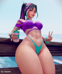3d 3d_render beach big_thighs boba_tea epic_games fortnite fortnite:_battle_royale helsie_(fortnite) sand_witch_helsie_(fortnite) summer thiccomantis thick_thighs thighs thong