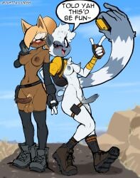 anthro areola arm_warmers arm_wraps armwear backpack balls blush bodily_fluids boots canid canine canis chest_tuft clothing crop_top duo electronics english_text exhibitionism fanny_pack footwear foreskin genital_fluids genital_raphe genitals gloves gynomorph gynomorph/gynomorph hand_holding hand_wraps handwear hi_res humanoid_genitalia humanoid_penis idw_publishing intersex intersex/intersex justtaylor legwear lemur mammal navel nipples nudist one_eye_closed outside penis phone precum primate pubes raphe_(anatomy) scrotal_raphe sega shirt shoes socks sonic_(series) sonic_the_hedgehog_(comics) sonic_the_hedgehog_(idw) sonic_the_hedgehog_(series) standing stockings strepsirrhine tail tail_hand tangle_the_lemur text topwear tuft unusual_anatomy unusual_tail watermark whisper_the_wolf wink wolf wraps