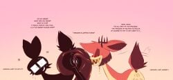 alastor_(hazbin_hotel) alternate_species backsack balls bite biting_vulva bodily_fluids clockstops3am crossover deer demon drooling duo english_text female feral fur genitals hazbin_hotel hellaverse hi_res labbit1337 looking_at_genitalia looking_at_vulva male male/female mammal nervous observer_(tribetwelve) oral red_body red_fur saliva sex sweat tail tail_motion tailwag tan_body tan_fur tears tentacle text tribetwelve vaginal_penetration vulva