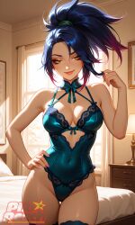 artist:pixipeach league_of_legends akali 1girl solo breasts large_breasts nipples areolae ass pussy nude completely_nude uncensored nsfw hentai blush curvy thick_thighs wide_hips thighs navel long_hair looking_at_viewer smile seductive open_mouth full_body high_resolution highly_detailed simple_background rule34 ai_generated patreon
