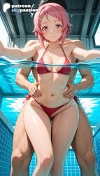 1girls 2026 ai_assisted ai_generated anime artist_name bikini breasts bust explicit hair_ornament hairclip hi_res high_quality high_resolution highres lisbeth navel patreon patreon_username pink_hair pool pool_ladder poolside shinozaki_rika skypassion stable_diffusion swimsuit sword_art_online sword_art_online:_alicization water watermark