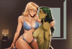2girls ai_generated big_ass big_breasts big_thighs breasts chest curvaceous curvy curvy_figure digital_media_(artwork) fantastic_four female giantess green-skinned_female green_body green_hair green_skin hips hourglass_figure huge_ass huge_breasts huge_thighs hulk_(series) invisible_woman jennifer_walters large_ass large_breasts large_female large_thighs legs light-skinned_female light_skin macro macro_female marvel marvel_comics mature mature_female mature_figure mini_giantess phophopho she-hulk slim_waist sue_richards sue_storm tall tall_female thick thick_hips thick_legs thick_thighs thighs voluptuous voluptuous_female waist wide_hips wide_thighs yuri