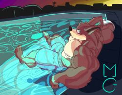 1boy 2017 anthro bandicoot bara bulge crash_(series) crunch_bandicoot green_eyes looking_at_viewer male male_only marsupial mega-glitch muscular shorts solo video_games