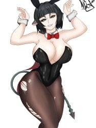 1girls big_ass big_breasts blue_eyes breasts bunny_ears bunnysuit female green_eyes hoyoverse jane_doe_(zenless_zone_zero) latex_clothing latex_suit ninila29art panties pose short_hair solo_female zenless_zone_zero