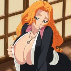 2d 2d_(artwork) 2d_animation 2d_artwork animated areola areolae big_breasts bleach breasts matsumoto_rangiku orange_hair tagme touching_breast twistedgrim video