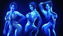 3girls 4k big_ass big_breasts blender blue_body blue_hair blue_lips blue_lipstick blue_skin bob_cut clones cortana fit halo_(series) hand_on_ass hand_on_hip hands_above_head high_resolution highres otacon212 pose posing posing_for_the_viewer showing_off smile smiling smiling_at_viewer thick_thighs video_game_character wide_hips