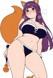 ai ai_generated big_breasts bra_and_panties carrot curvy_female female female_only fern_(sousou_no_frieren) fox_ears fox_tail kawaiiaiarts long_hair purple_hair skimpy_clothes sousou_no_frieren thick_thighs wide_hips