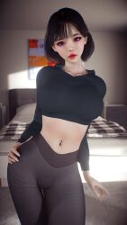 1female 1girls 2026 3d 4k asian asian_female bed bedroom belly belly_button big_breasts black_hair breasts chromatic_aberration clothed clothing crashbanditkut curvaceous curvaceous_figure cute depth_of_field ear_piercing eyebrows eyelashes eyeliner eyeshadow female hair hi_res high_resolution highres hoodie hourglass_figure hourglass_figured_female human light light-skinned_female light_skin lips long_eyelashes looking_at_viewer makeup mascara medium_hair nail_polish nails navel original original_character pants pierced_belly_button piercing piercings purple_eyes room short_hair solo solo_female solo_focus standing straight teenage_girl teenager virt-a-mate virtamate