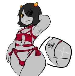1boy alternate_design annoyed ass ass_tattoo bulge deceiveranon femboy gray_skin homestuck horns karkat_vantas lingerie male_only ms_paint_adventures skimpy troll_(homestuck) wide_hips