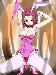 animal_ear blue_eyes blush breasts bunny_ear bunnysuit cleavage code_geass cum cum_string cum_trail cumdrip fever-san high_heels kallen_stadtfeld leotard nipple_slip nipples open_mouth pantyhose red_hair shoes short_hair wrist_cuffs