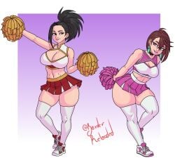 2d 2girls ass athletic athletic_female ayase_momo boku_no_hero_academia borderreloaded breasts bubble_butt busty cheerleader cheerleader_uniform crossover dandadan female female_focus female_only full_body hourglass_figure momo_ayase momo_yaoyorozu my_hero_academia pinup pinup_pose skimpy skimpy_clothes sneakers tagme wide_hips yaoyorozu_momo