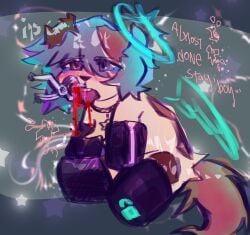 ambiguous_gender amputee angelpsyche anthro bird_dog blood blood_in_mouth bodily_fluids bondage bound canid canine canis collar crying dental_torture dialogue disability domestic_dog forced gimp_suit gore halo hi_res hunting_dog labrador laughing_gas mammal petplay praise retriever roleplay solo tears teeth tongue tongue_out tooth_removal wings